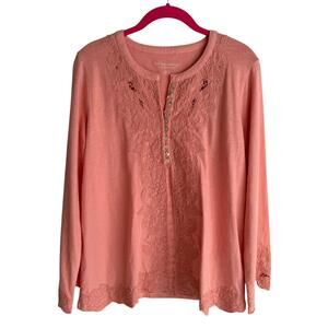 SOFT SURROUNDINGS Peach Ladies Long‎ Sleeve Blouse, M